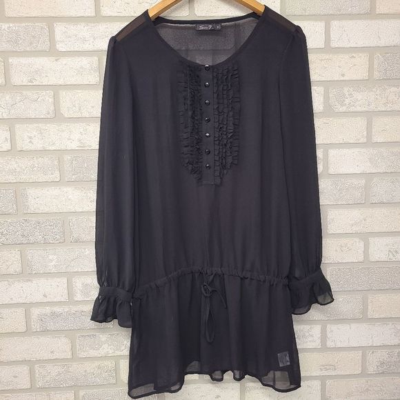 7 For All Mankind Tops - 7FAM Sheer Long Sleeve Black Tunic Size Medium
